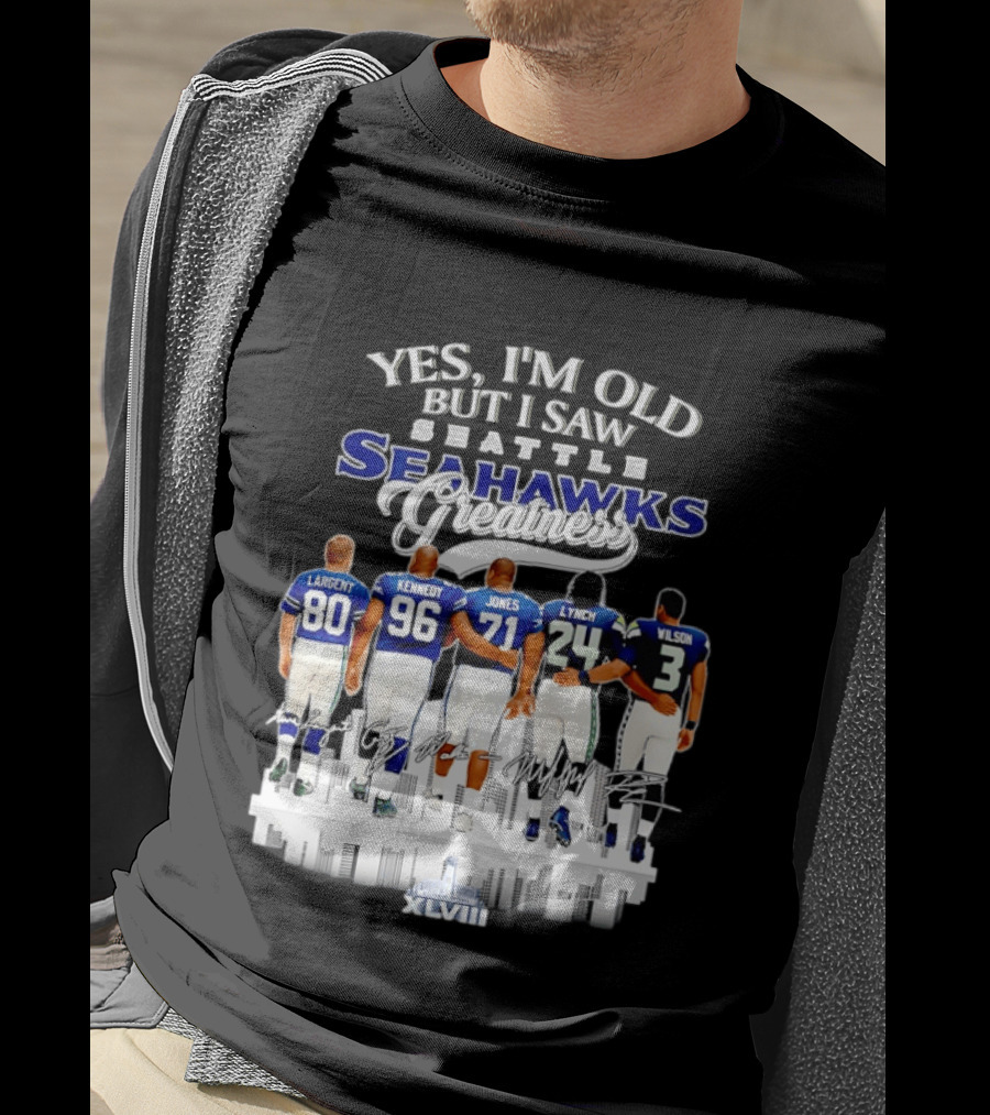 Seattle Seahawks Legend Players Largent Kennedy Jones Lynch Wilson XLVIII T-Shirt