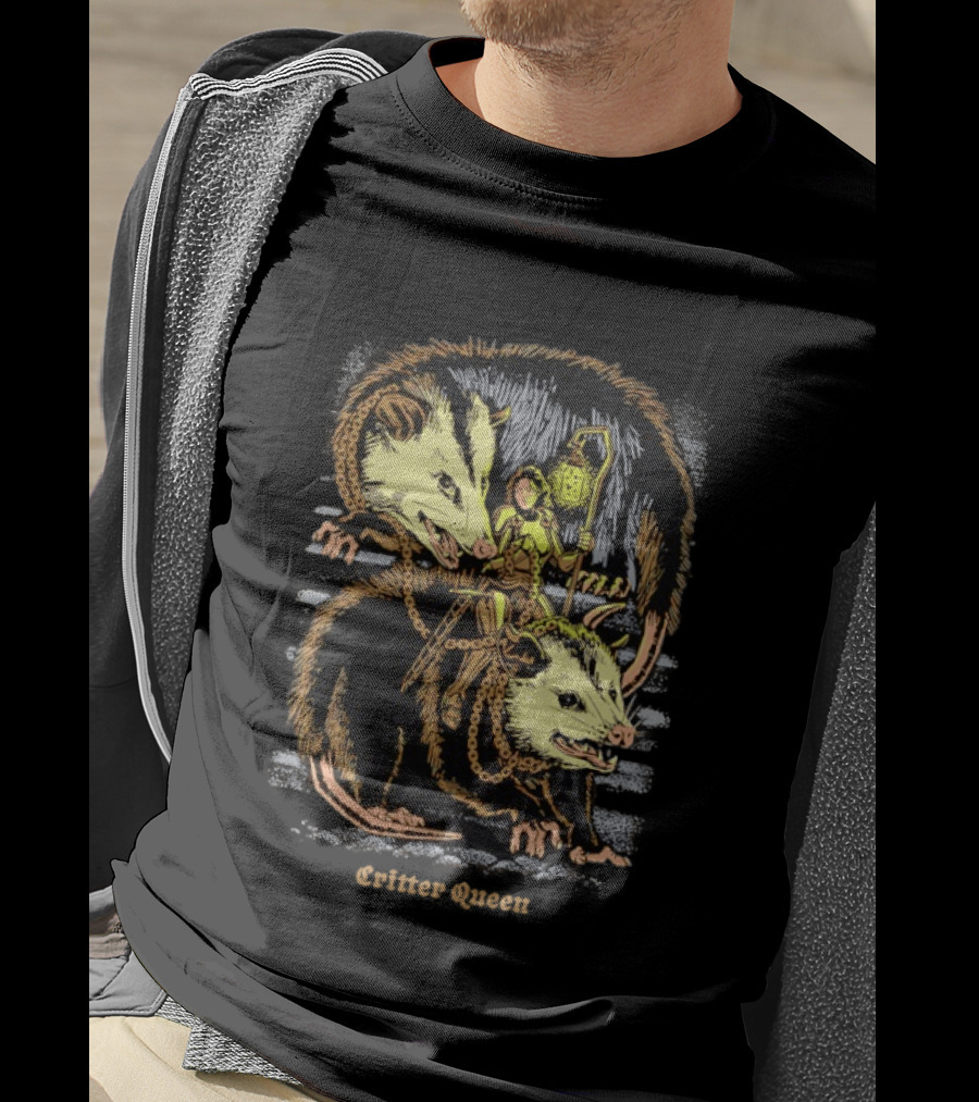 Women Riding Opossum Critter With Lantern And Chains T-Shirt