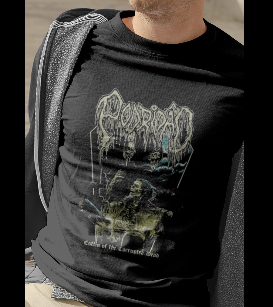 Podridão Coffin Of The Corrupted Dead Grim Reaper Crucifix T-Shirt