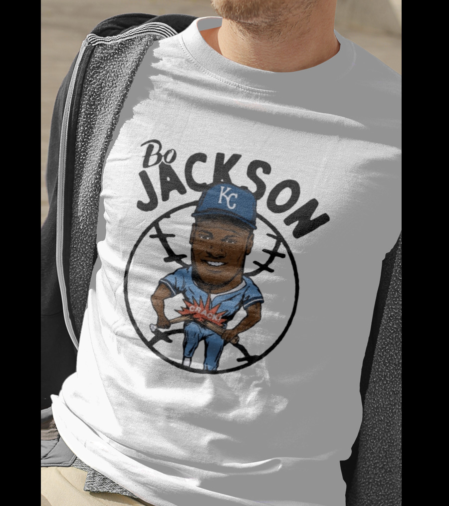 Bo Jackson KC Royals Cartoon Crack Baseball T-Shirt