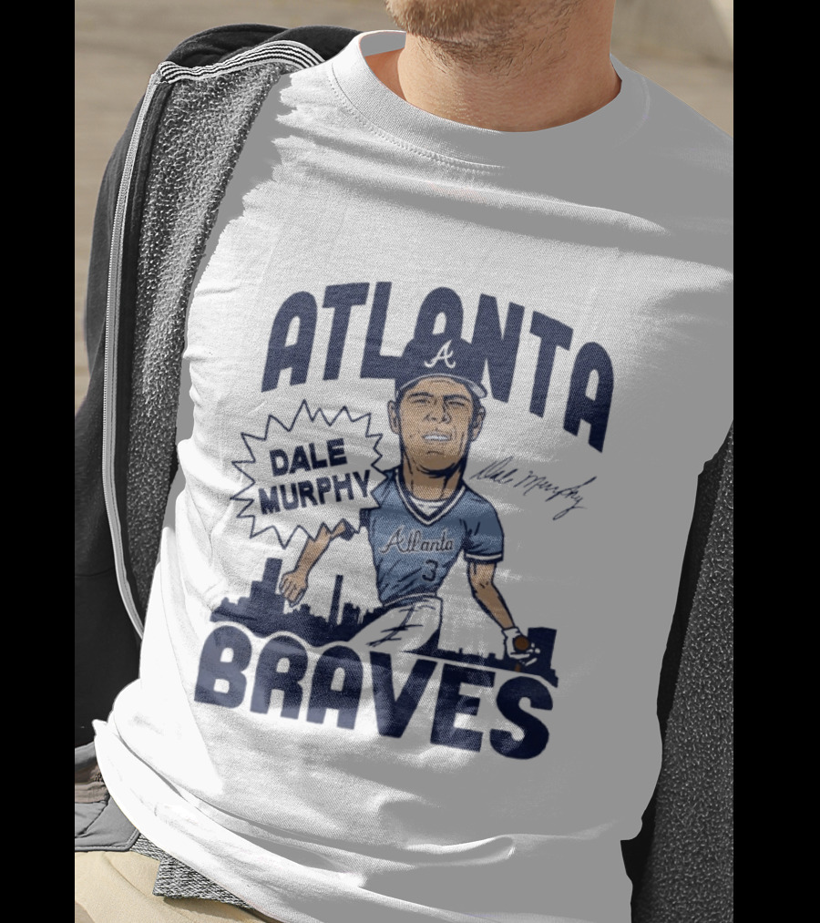 Atlanta Braves Dale Murphy Cartoon Autograph Skyline Baseball T-Shirt