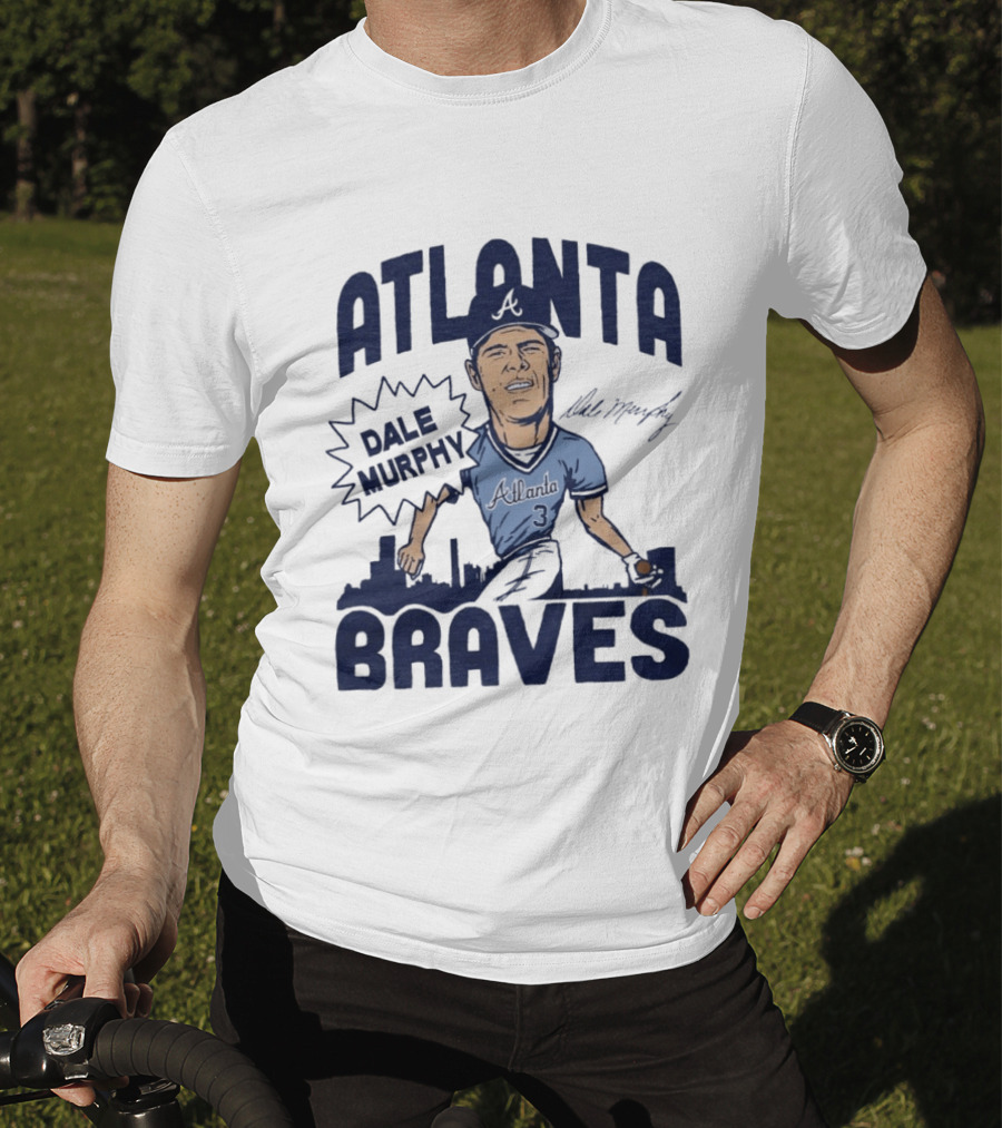 Atlanta Braves Dale Murphy Cartoon Autograph Skyline Baseball T-Shirt