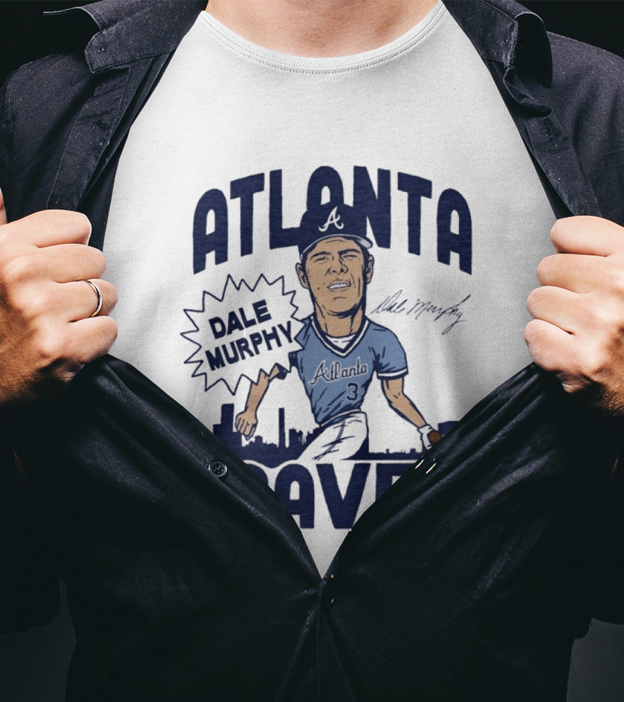 Atlanta Braves Dale Murphy Cartoon Autograph Skyline Baseball T-Shirt