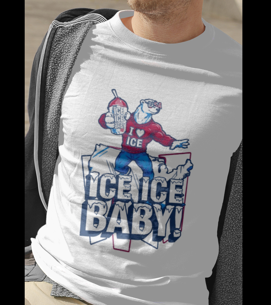 I Love ICE Ice Baby Cool Polar Bear Holding Drink T-Shirt