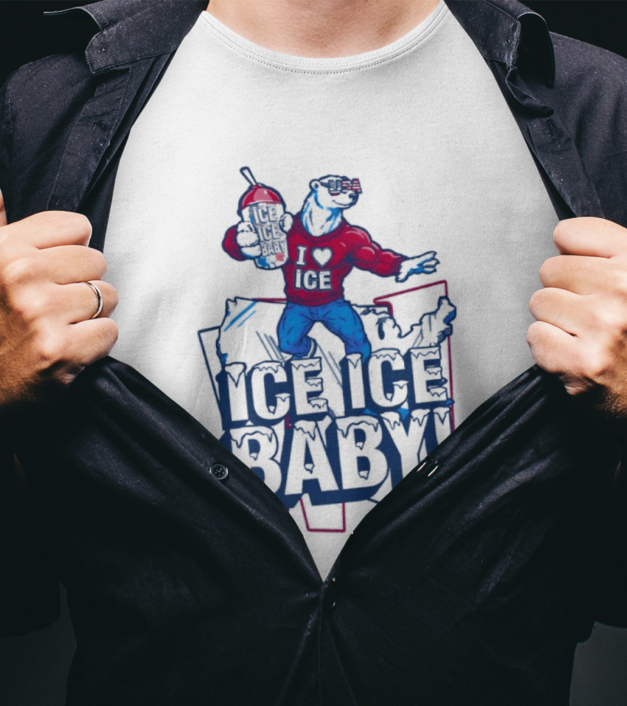 I Love ICE Ice Baby Cool Polar Bear Holding Drink T-Shirt