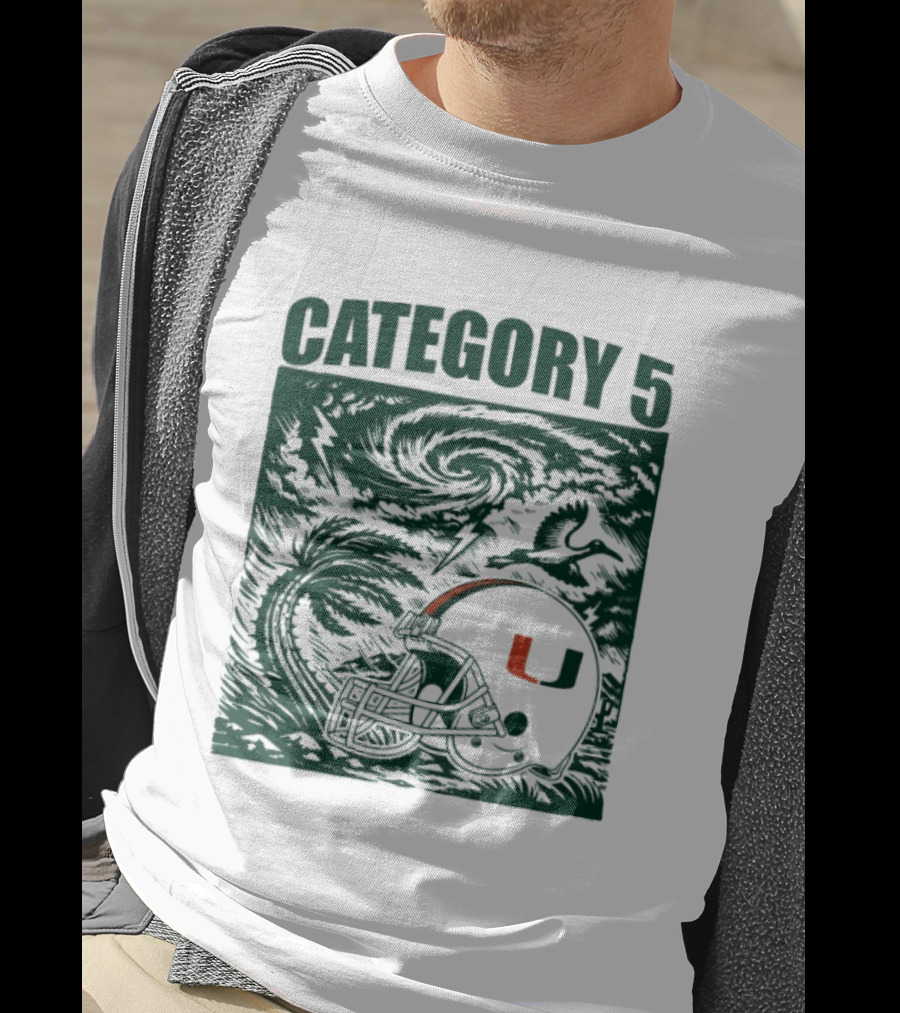 Miami Hurricanes Category 5 Helmet Storm Football T-Shirt