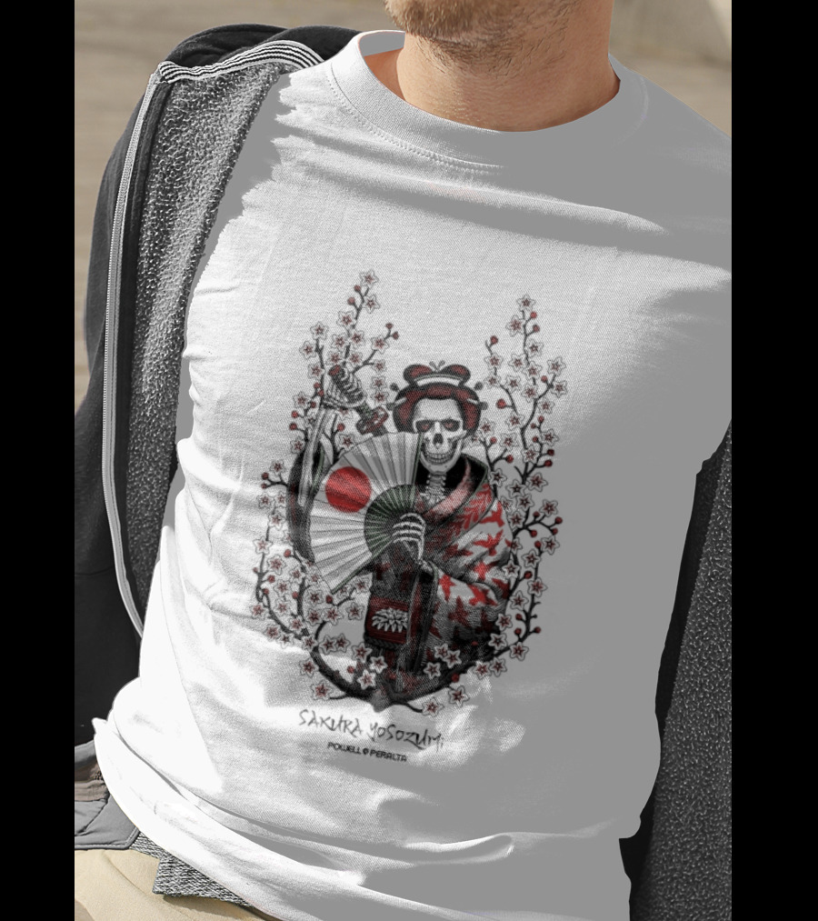 Skeleton Powell Peralta Sakura Yosozumi Samurai With Roses And Fan T-Shirt