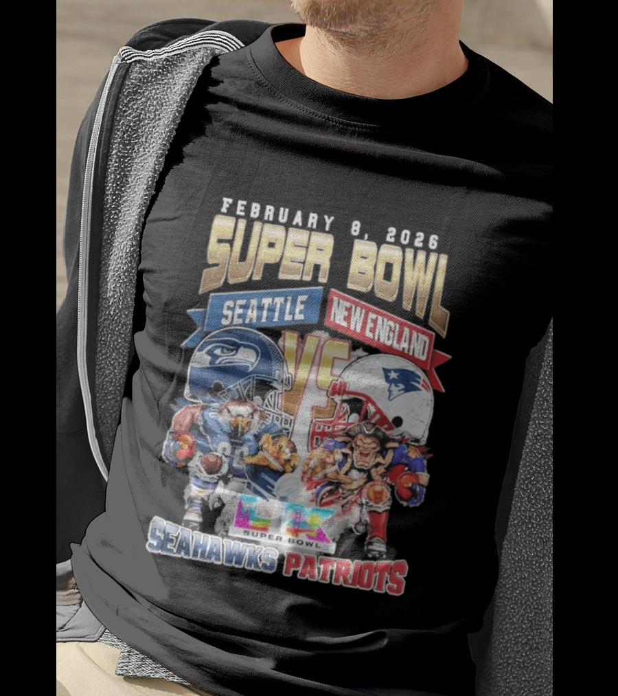 Seahawks Patriots February 8 2026 Super Bowl LX Seattle New England Matchup T-Shirt