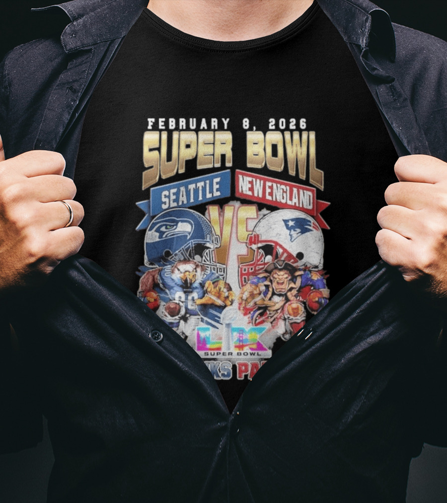 Seahawks Patriots February 8 2026 Super Bowl LX Seattle New England Matchup T-Shirt