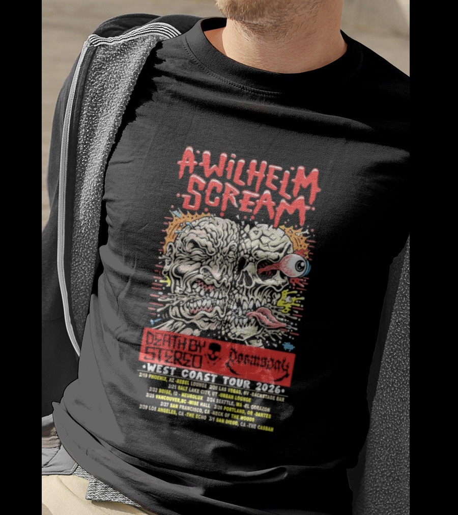 A Wilhelm Scream West Coast Tour 2026 Skull Brain Band Dates California Nevada Washington T-Shirt