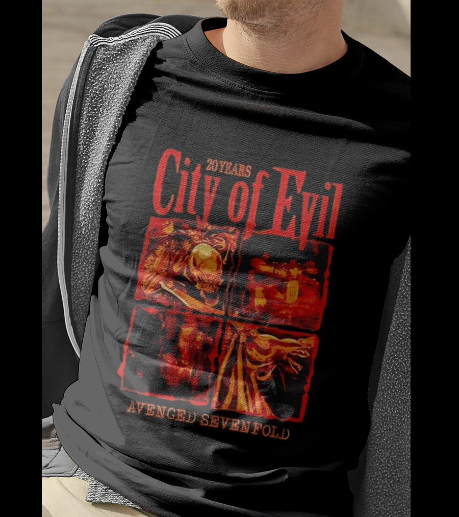 Avenged Sevenfold City Of Evil 20th Anniversary Skeleton And Dragon T-Shirt