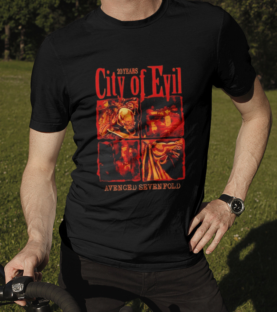 Avenged Sevenfold City Of Evil 20th Anniversary Skeleton And Dragon T-Shirt