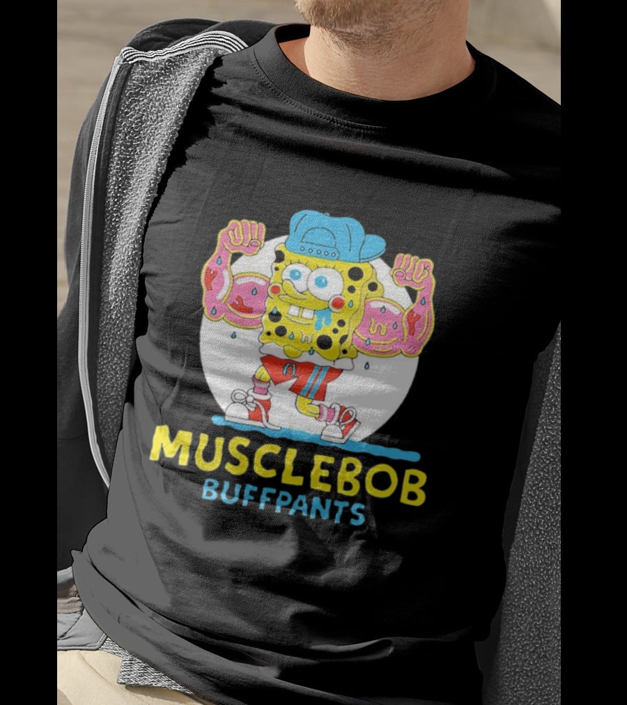 Musclebob Buffpants Flexing Cartoon Character Vibrant Athletic T-Shirt