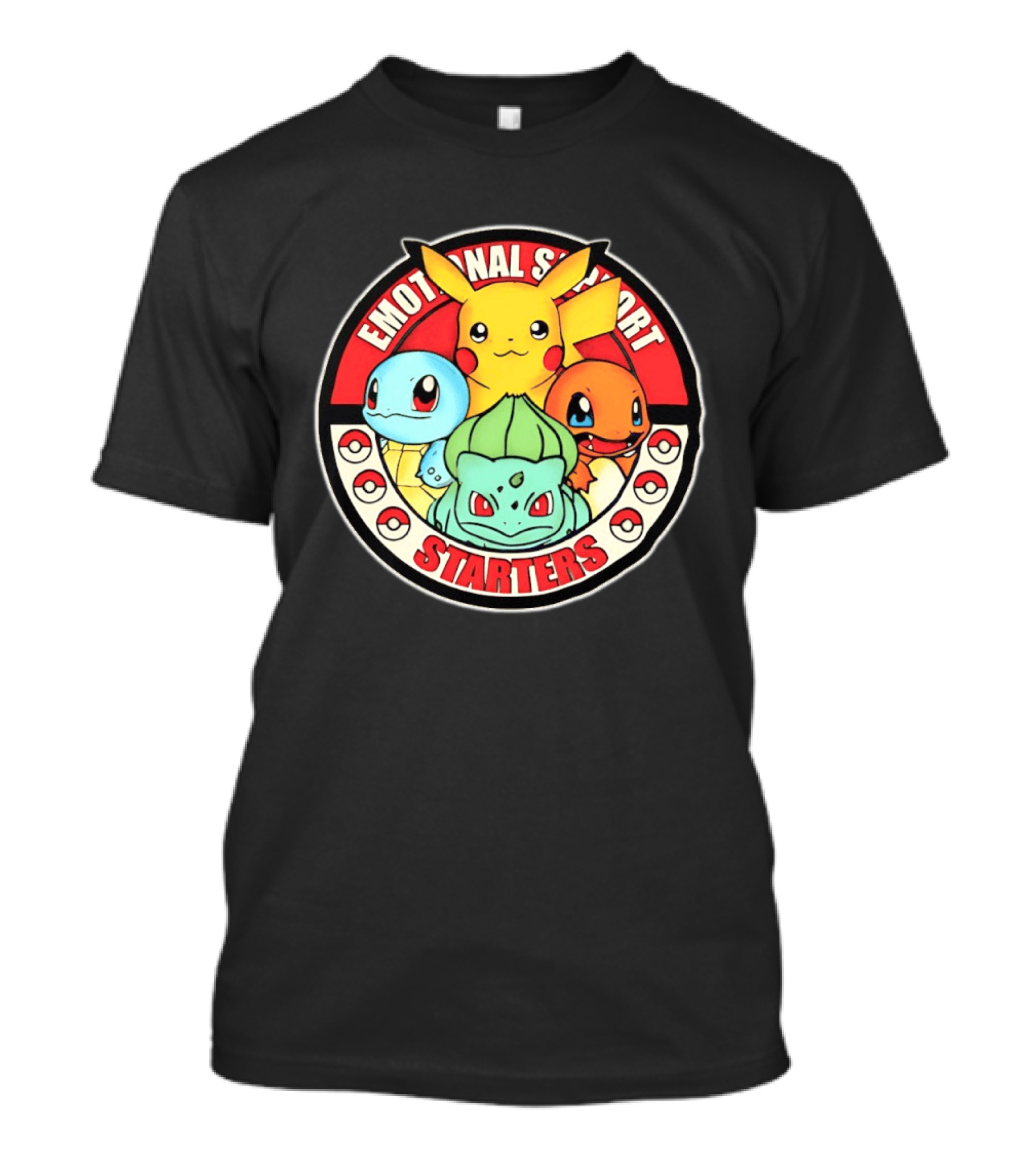 Emotional Support Starters Pikachu Squirtle Charmander Bulbasaur T-Shirt
