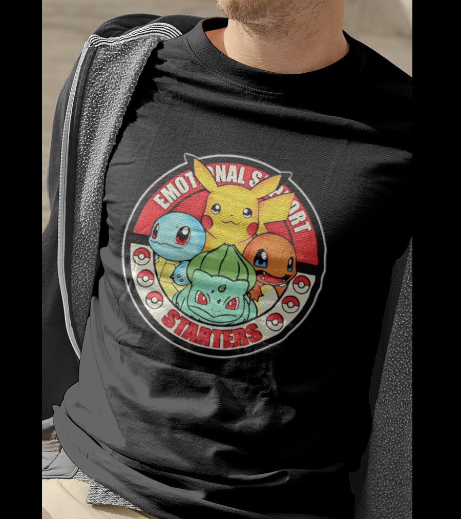 Emotional Support Starters Pikachu Squirtle Charmander Bulbasaur T-Shirt