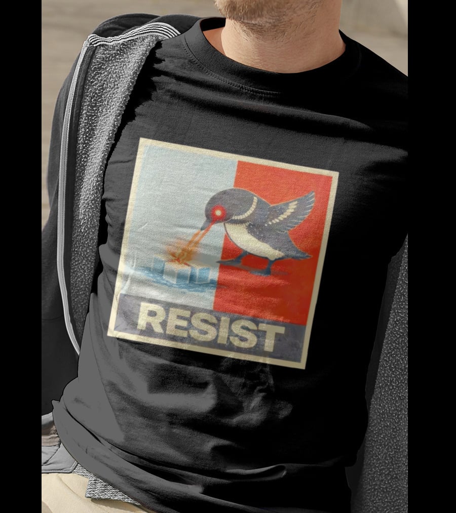 Resist Penguin Melting Ice Laser Eyes Red Blue Split T-Shirt