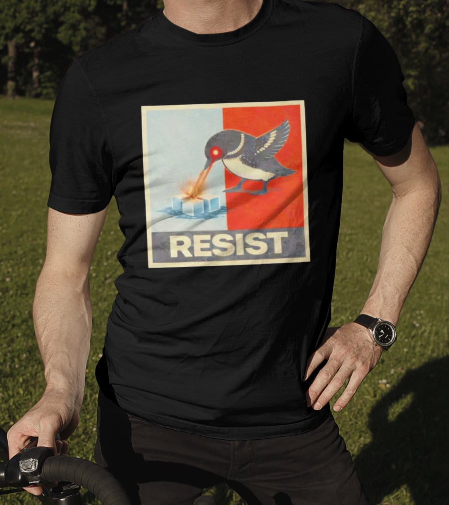 Resist Penguin Melting Ice Laser Eyes Red Blue Split T-Shirt