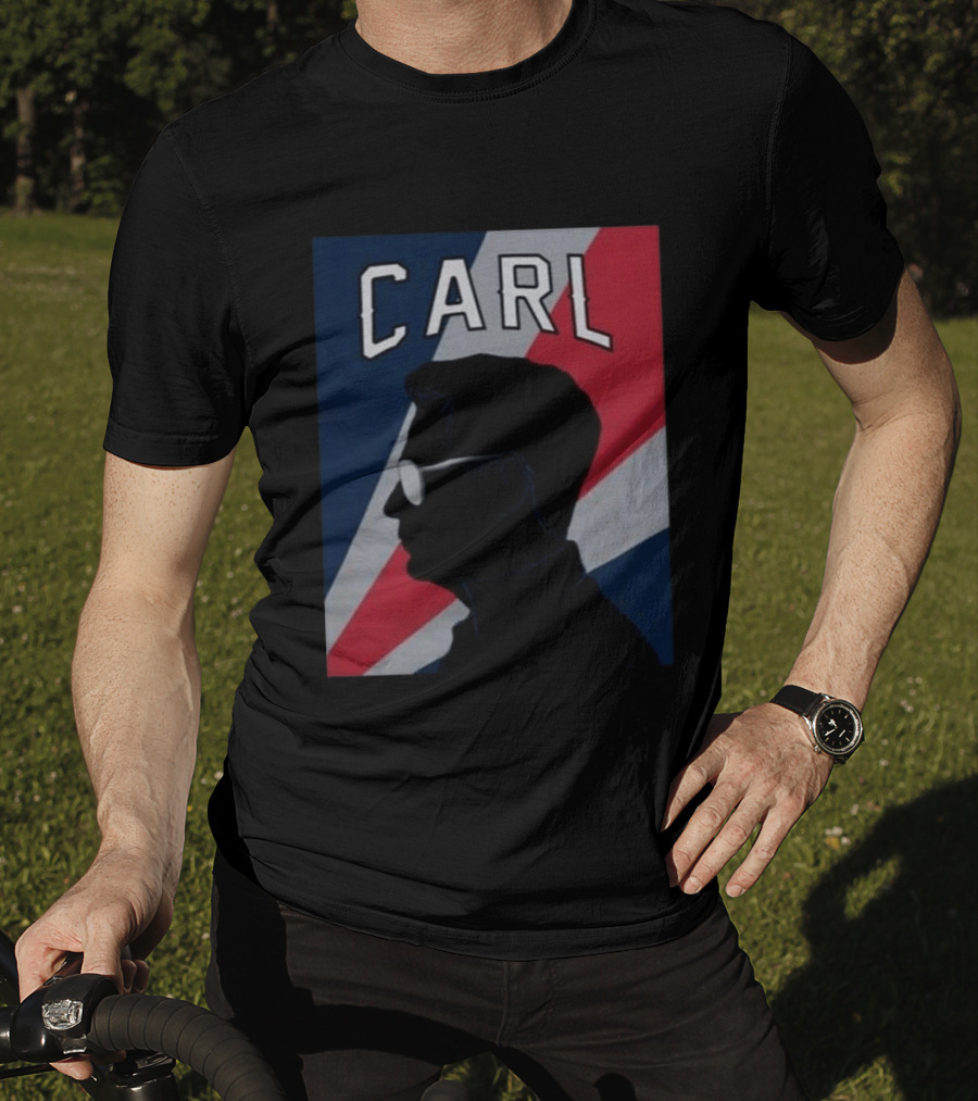 CARL Silhouette With Red And Blue Angled Stripes T-Shirt
