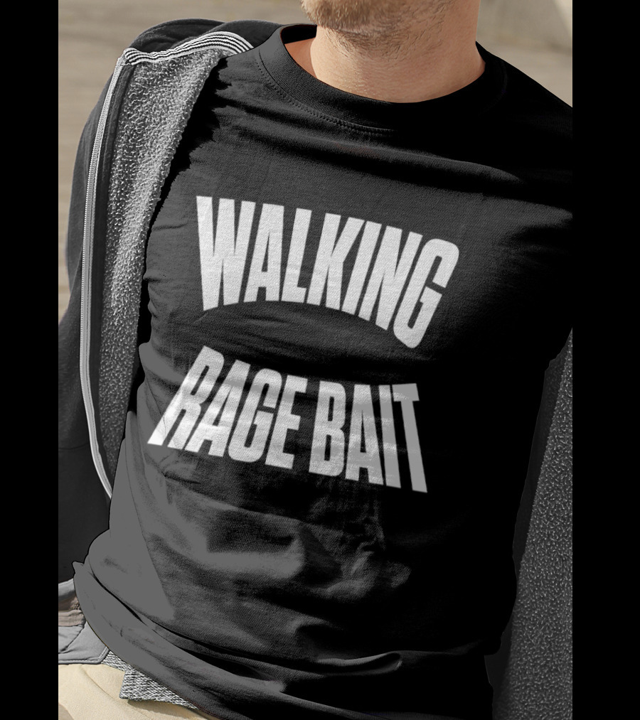 Walking Rage Bait Typography Bold White T-Shirt