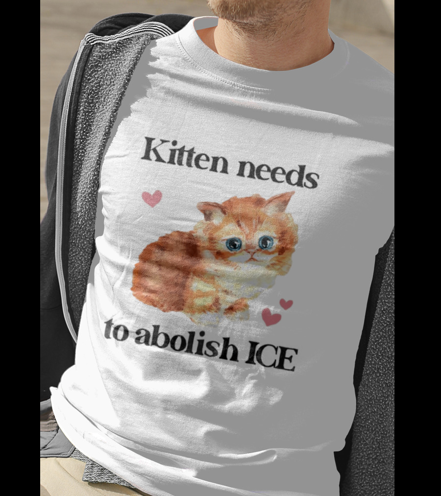 Kitten Needs To Abolish ICE Cute Cat With Hearts T-Shirt