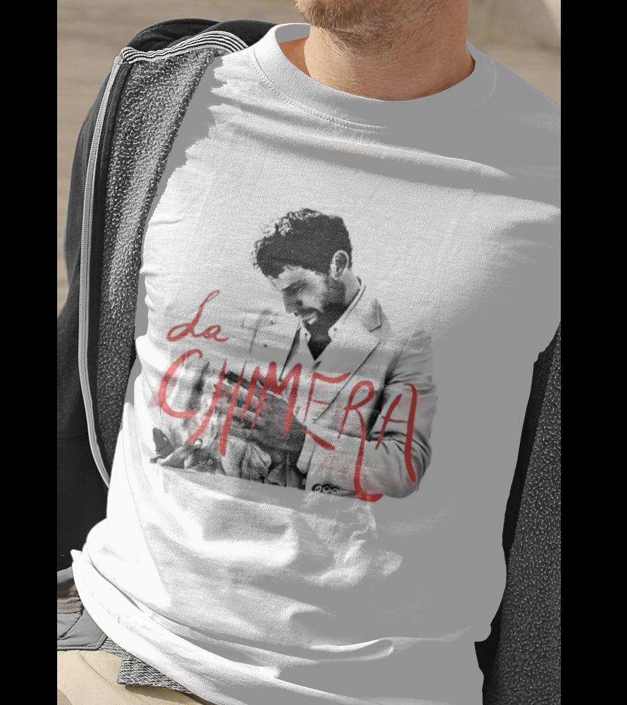 La Chimera Film Red Neon Style Text Over Mysterious Figure T-Shirt
