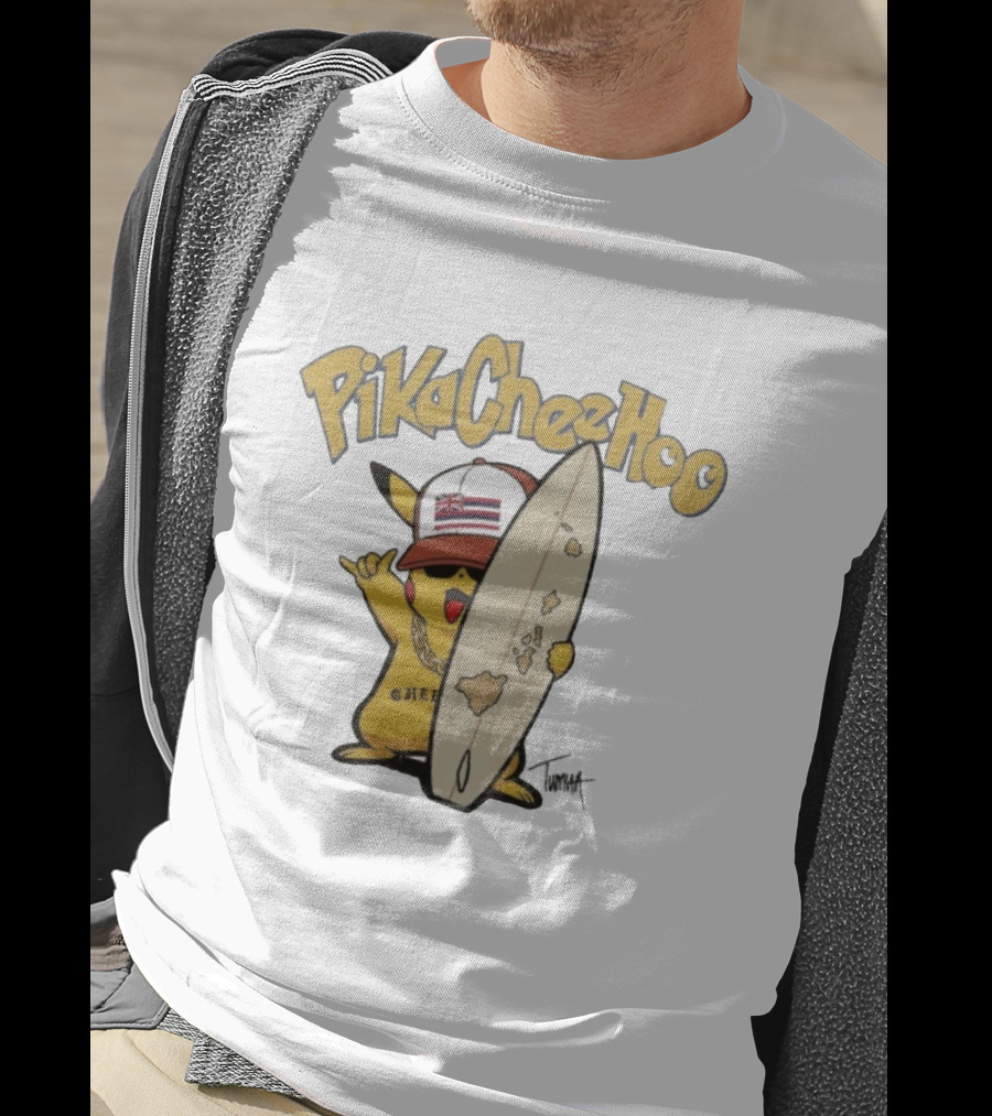 PikaCheeHoo Pikachu Surfboard Tumua Hawaii Flag Hat T-Shirt