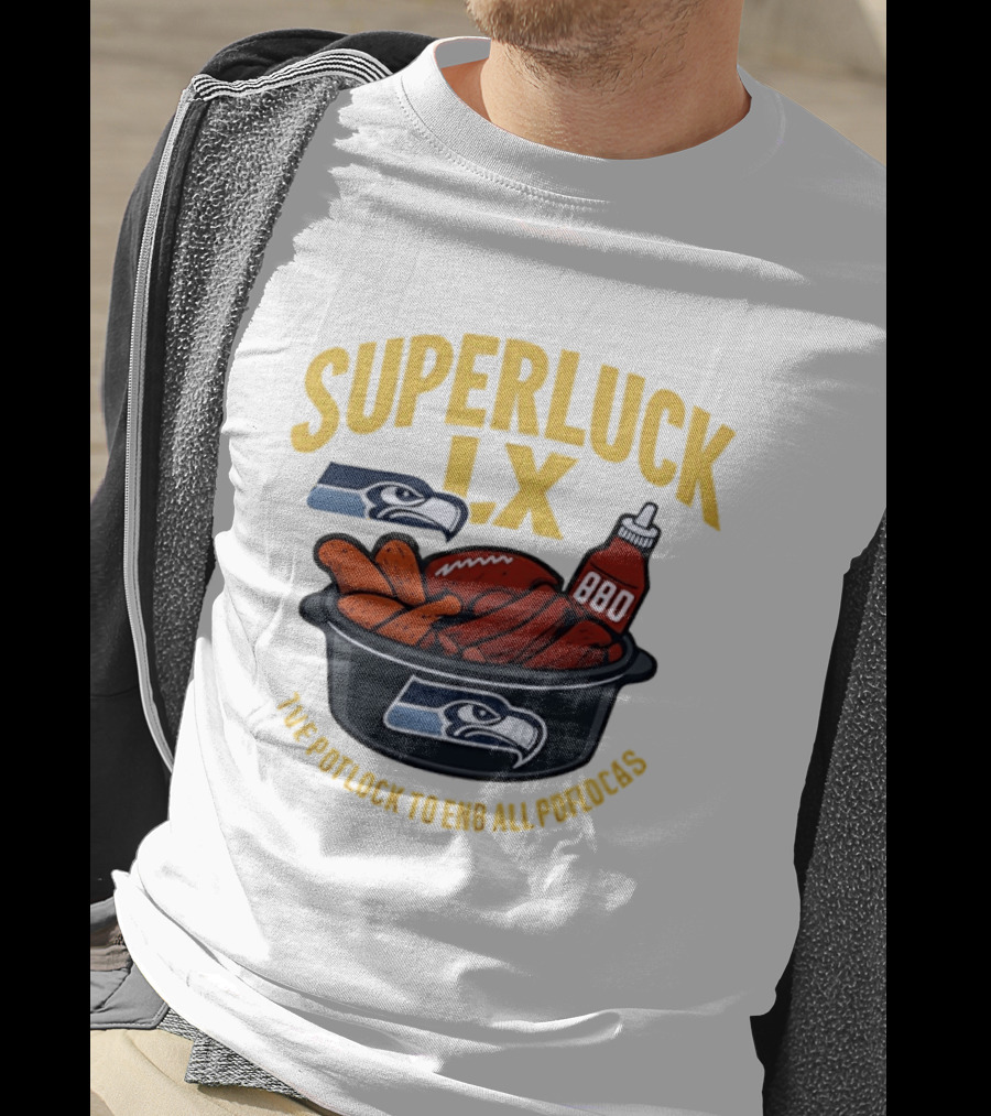 SuperLuck LX Seattle Seahawks Potluck BBQ Football T-Shirt