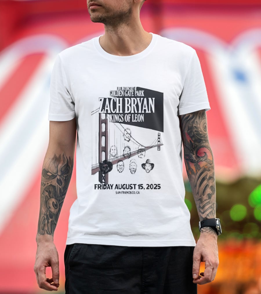 Zach Bryan Kings Of Leon Golden Gate Park San Francisco August 15 2025 Tour T-Shirt