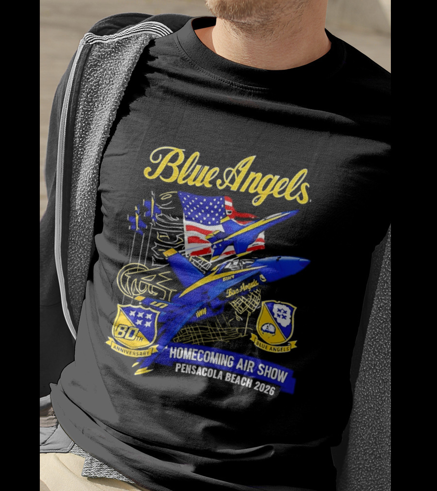 Blue Angels Homecoming Air Show Pensacola Beach 2026 American Flag Jet Aviation T-Shirt
