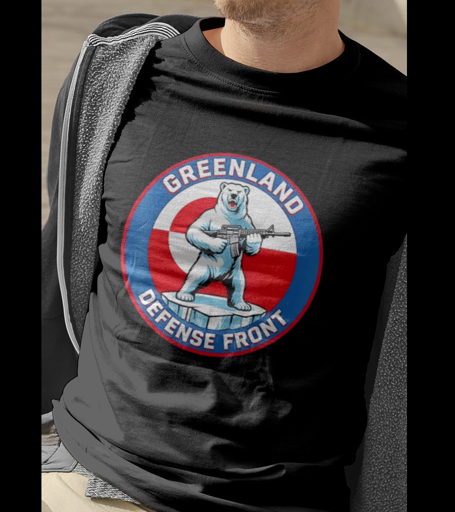 Greenland Defense Front Grumpy Polar Bear Holding Rifle T-Shirt