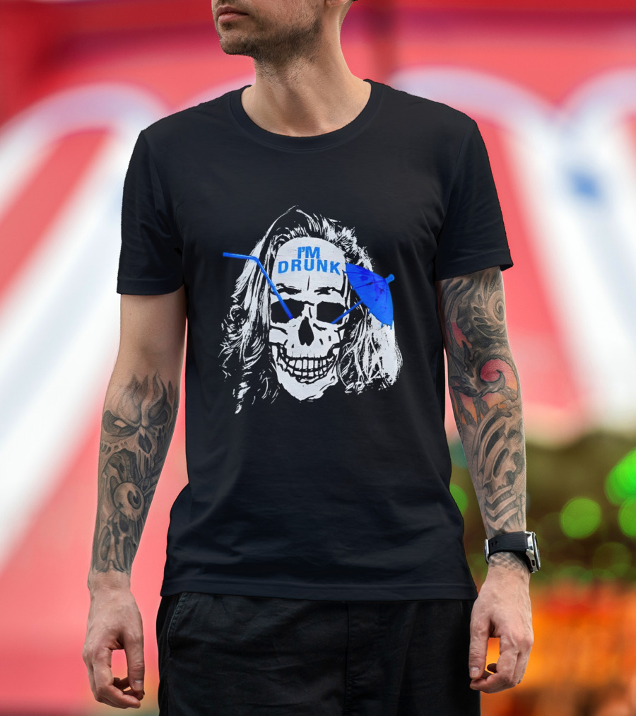 Skull I'm Drunk Brannigan Blue Straw Umbrella T-Shirt