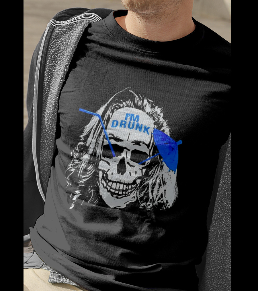 Skull I'm Drunk Brannigan Blue Straw Umbrella T-Shirt