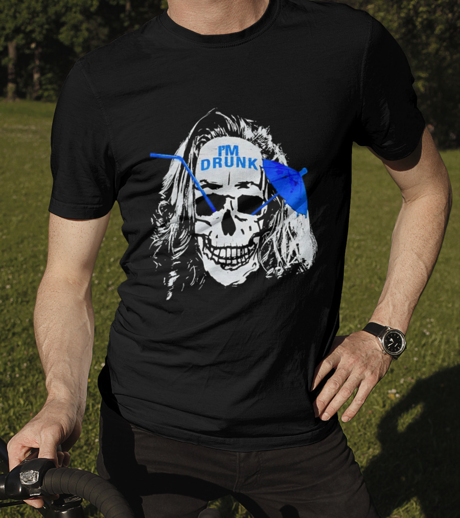 Skull I'm Drunk Brannigan Blue Straw Umbrella T-Shirt