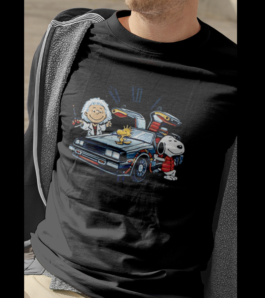 Snoopy Woodstock Back To The Future DeLorean T-Shirt