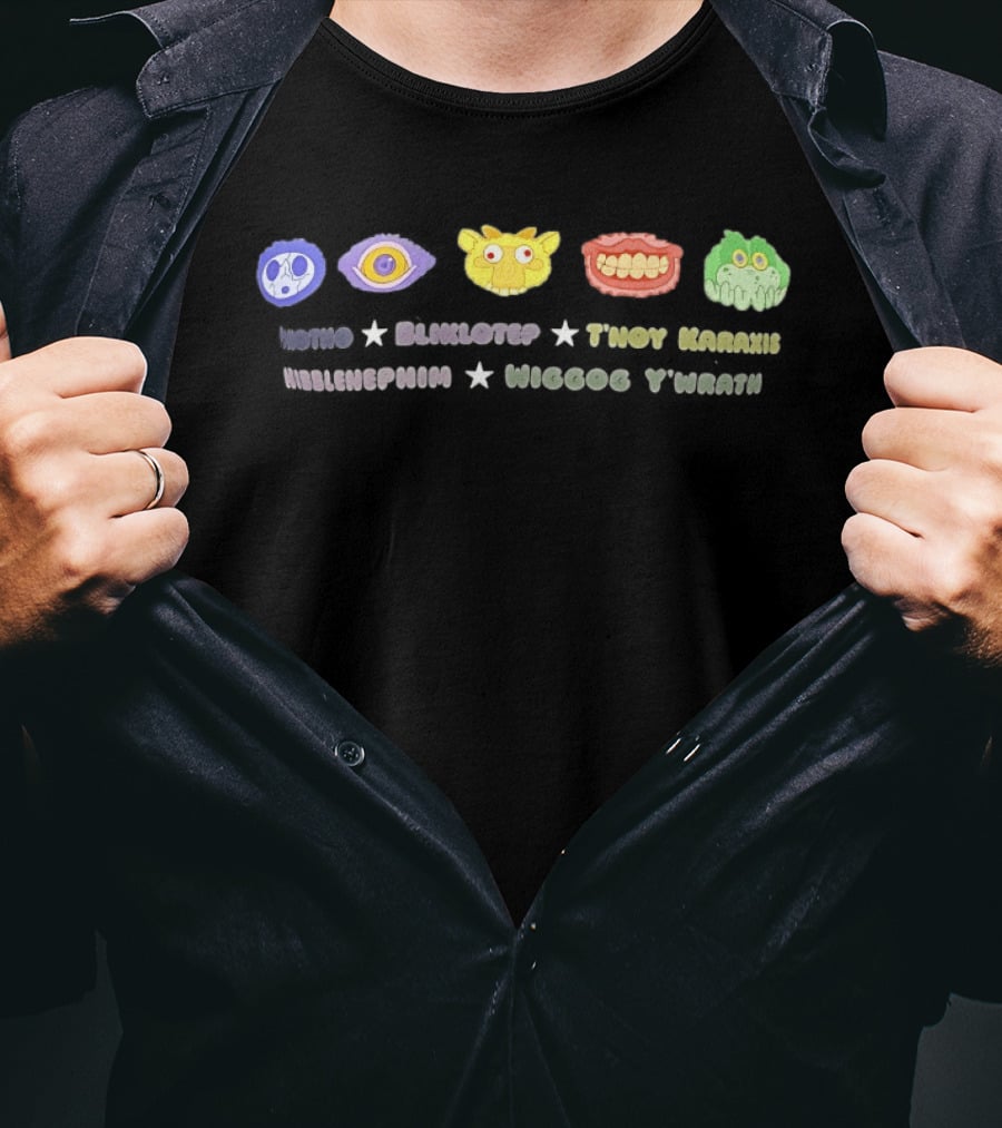 Wotno Bliklotep Τ'νου Karaxis Nibblenephim Wiggog Y'wrath Monster Faces T-Shirt