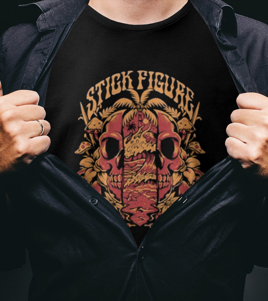 Stick Figure Lucid Coast Skull Palm Tree Fusion T-Shirt