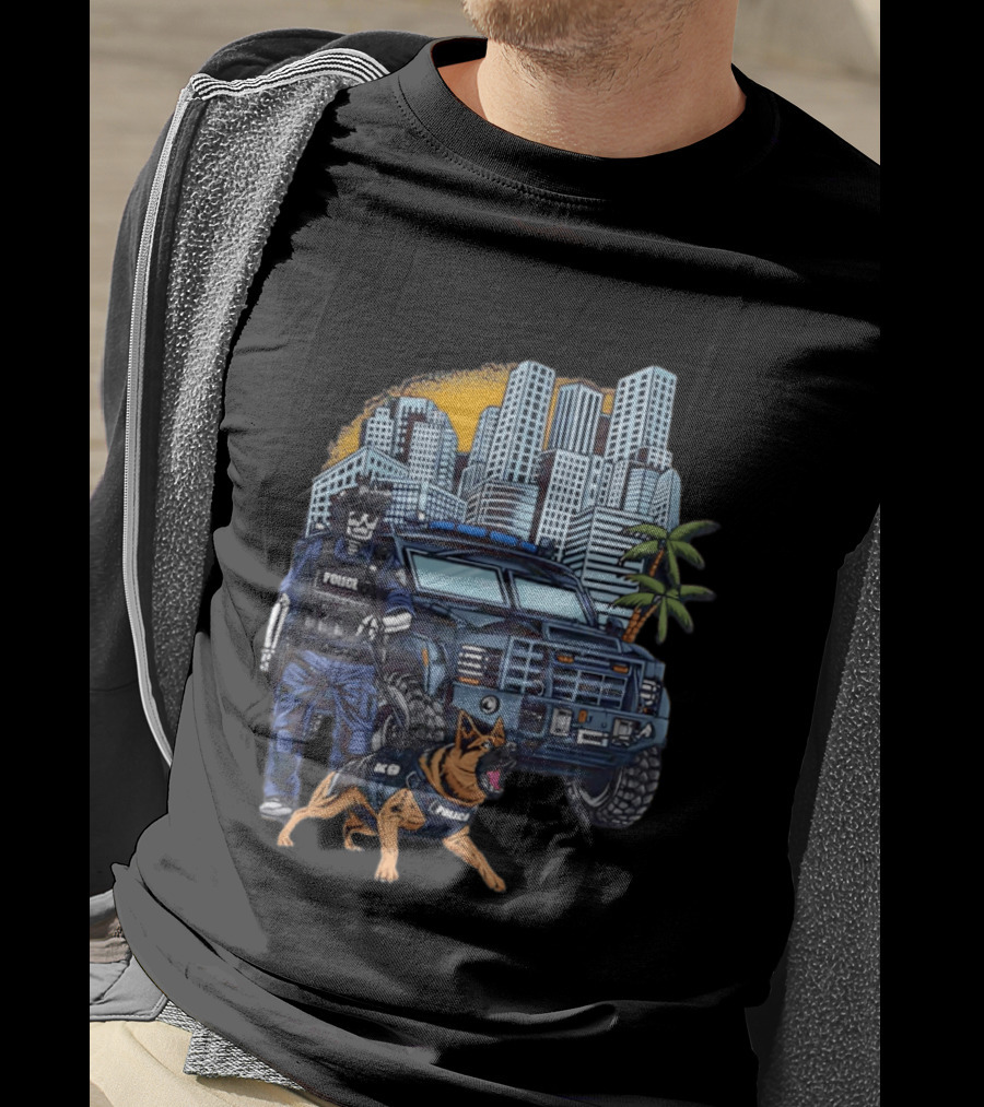 SWAT City Police K9 Unit Urban Patrol Scene T-Shirt
