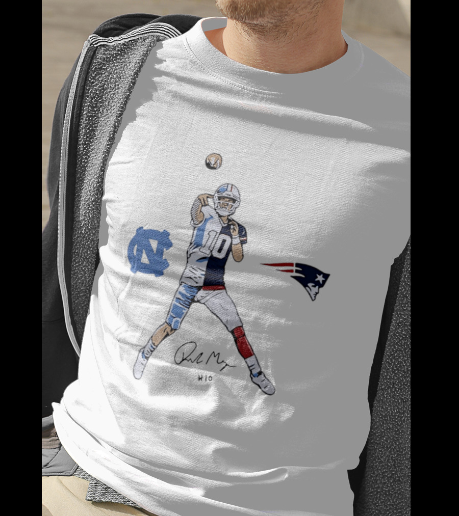 North Carolina Tar Heels New England Patriots Drake Maye Quarterback Split Jersey T-Shirt
