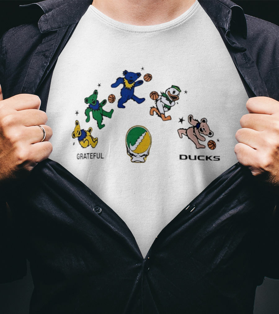 Grateful Dead Dancing Bears Oregon Ducks Basketball Collaboration T-Shirt