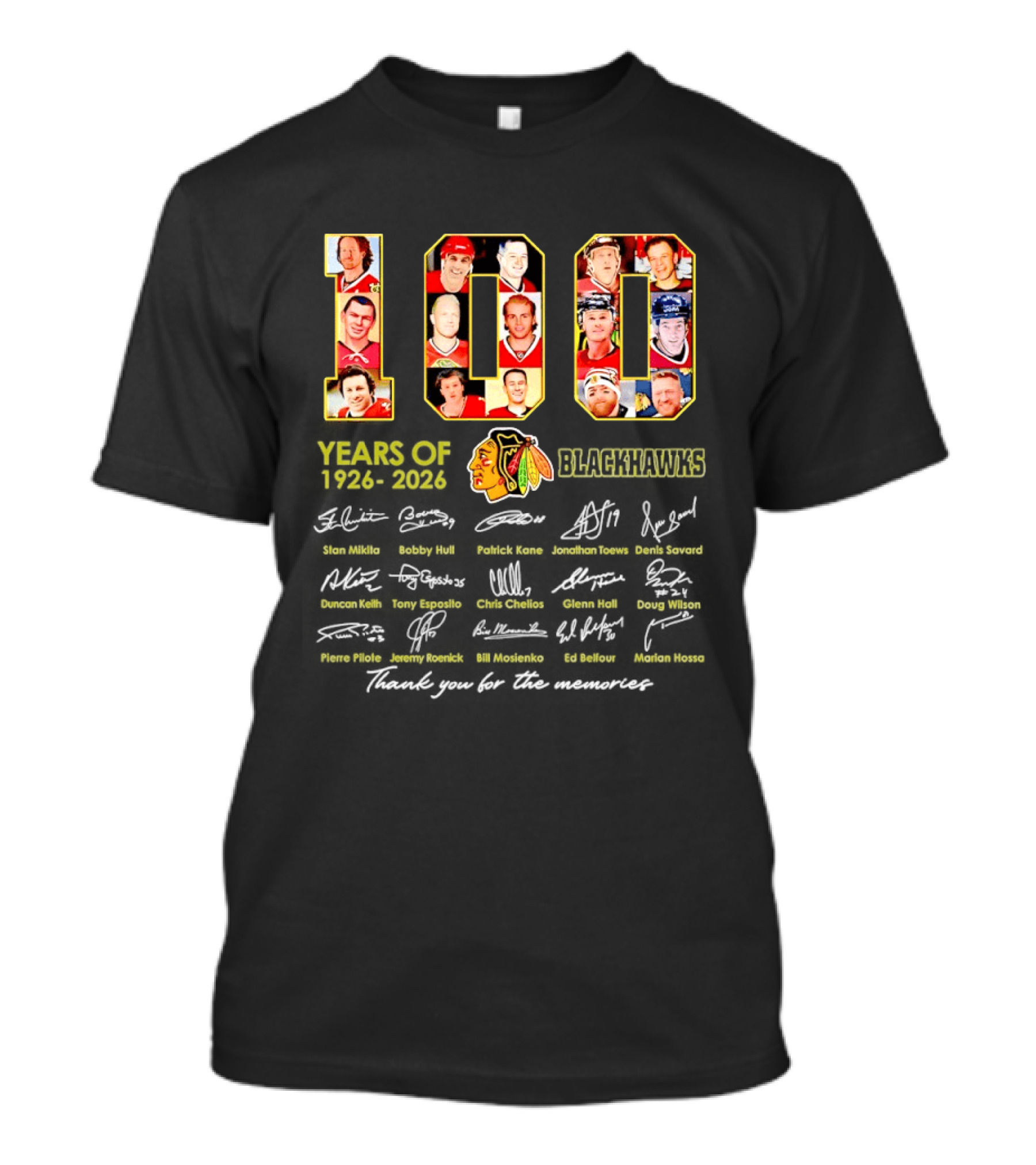 Chicago Blackhawks 100 Years 1926 2026 Thank You For The Memories Signatures T-Shirt