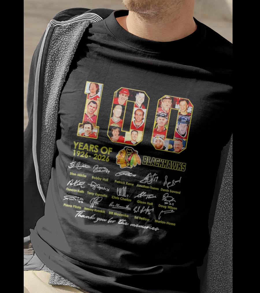 Chicago Blackhawks 100 Years 1926 2026 Thank You For The Memories Signatures T-Shirt