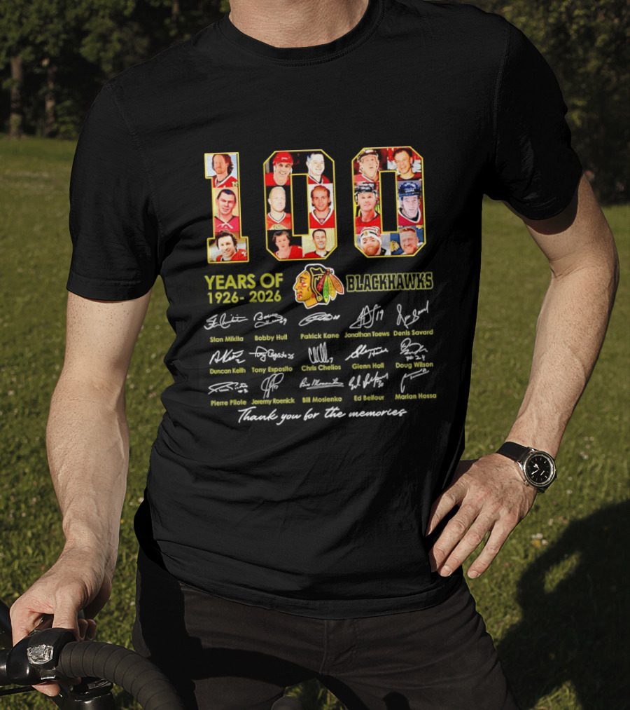 Chicago Blackhawks 100 Years 1926 2026 Thank You For The Memories Signatures T-Shirt
