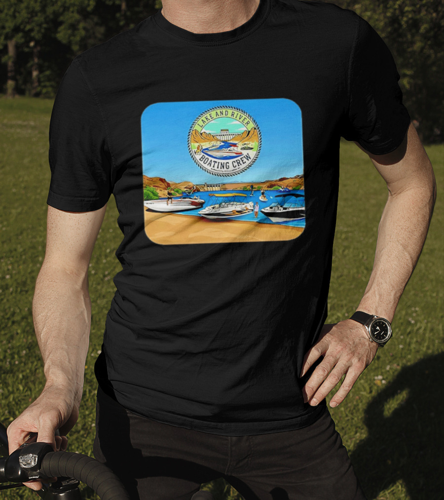 Lake And River Boating Crew With Boats Jet Ski E Foil Adventure Scene T-Shirt