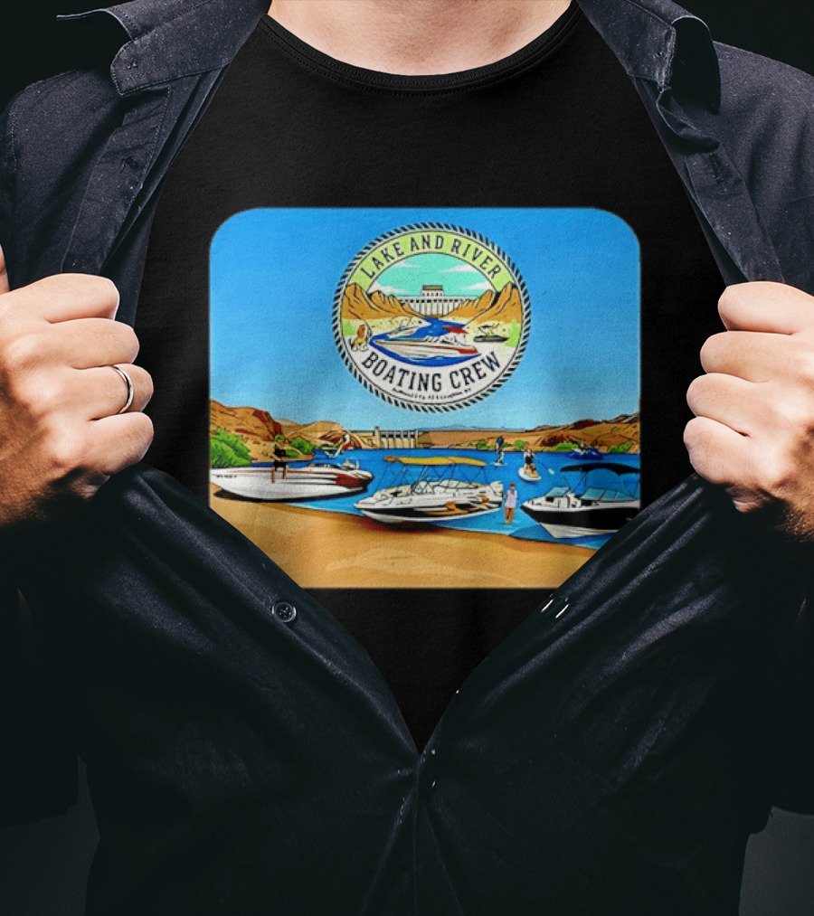 Lake And River Boating Crew With Boats Jet Ski E Foil Adventure Scene T-Shirt