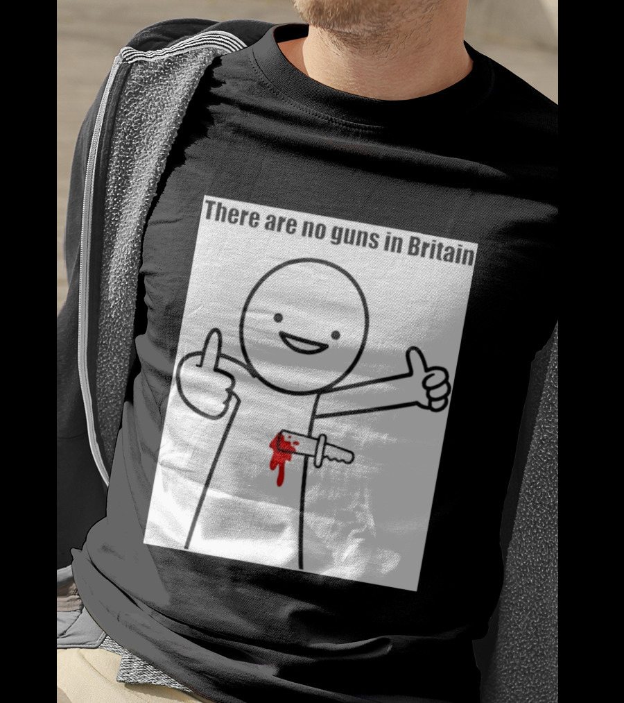 There Are No Guns In Britain Cartoon Knife Joke T-Shirt
