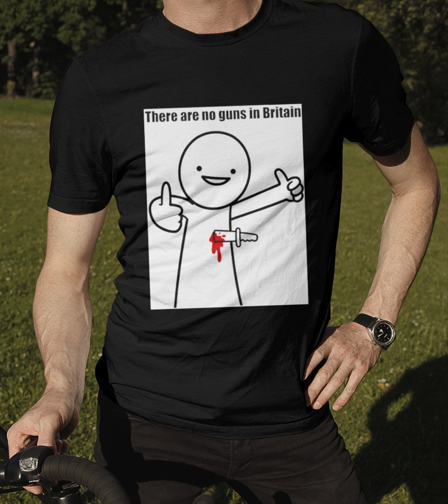 There Are No Guns In Britain Cartoon Knife Joke T-Shirt