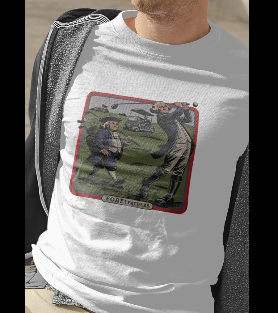 George Washington Benjamin Franklin Golf Cart Fore Fathers T-Shirt