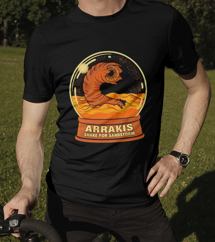 Arrakis Shake For Sandstorm Snow Globe Iconic Sandworm And Desert Scene T-Shirt