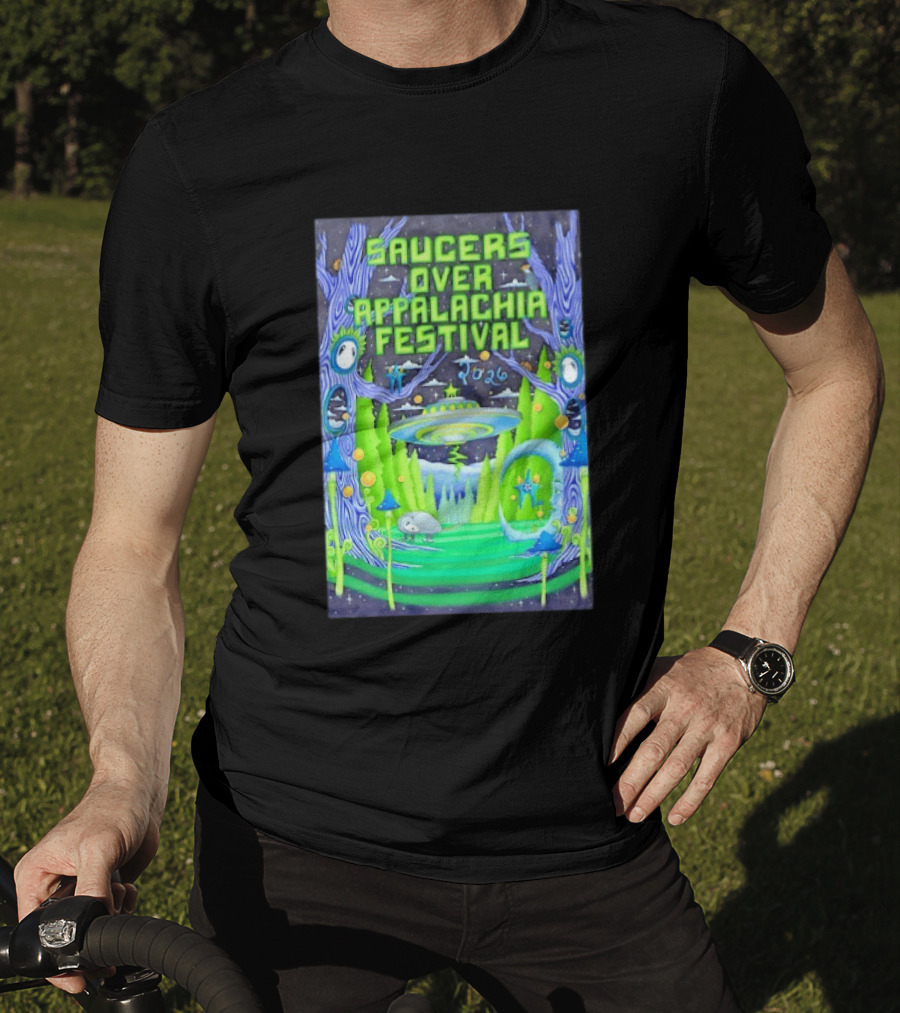 Saucers Over Appalachia Festival 2026 UFO Theme Bristol VA Jun 13 Forest Aliens T-Shirt