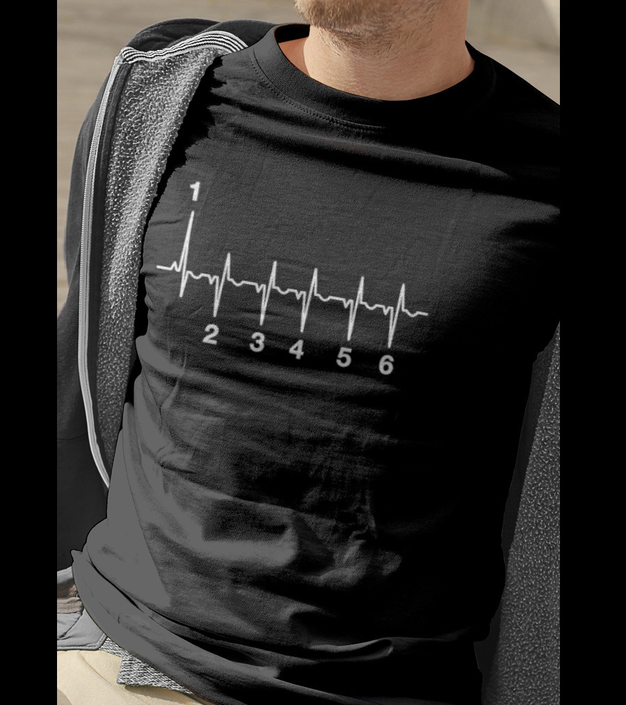 Heartbeat 1 Up 2 3 4 5 6 Down ECG Line Numbers T-Shirt